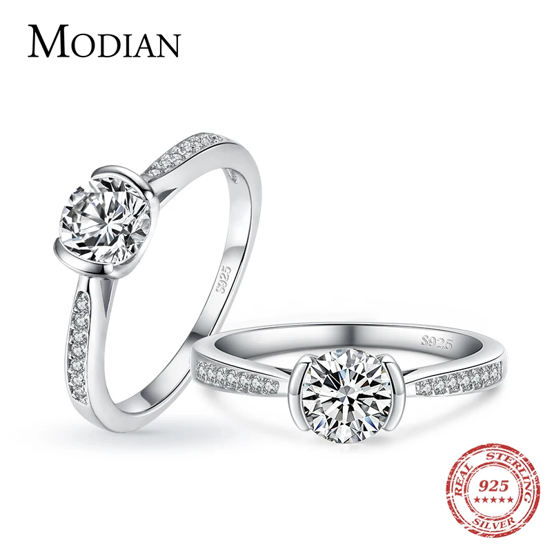 

Modian Luxury Classic Style Solid 925 Sterling Silver 10 Hearts Arrows Zircon Rings For Women Promise Wedding Engagement Jewelry
