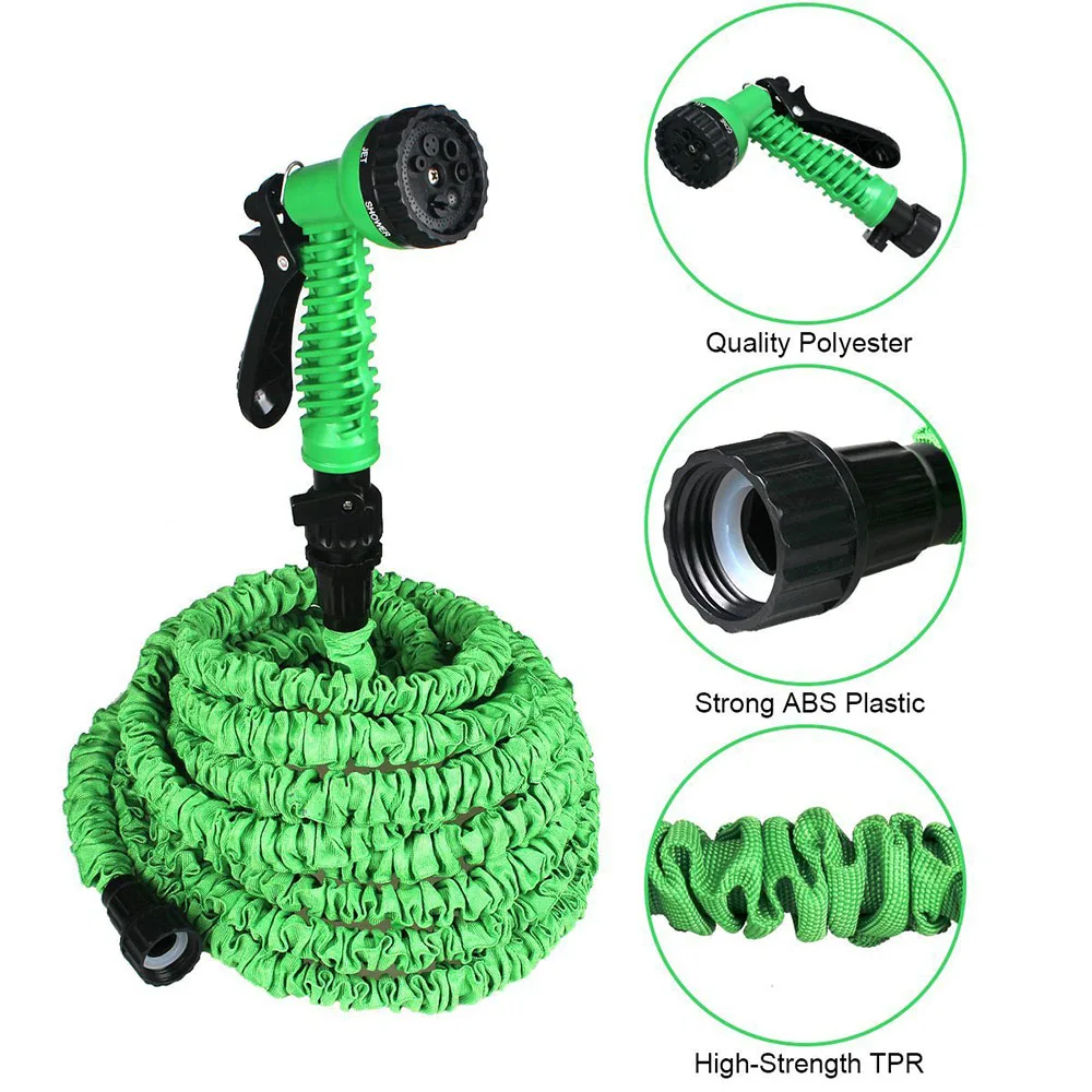 

Watering Flexible Expandable Garden Hose Reels Blue And Green 25FT-200FT + 7 Function Spray Gun Connector (EU/US)