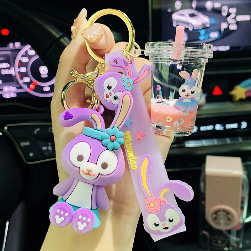 

Disney Stellalou Quicksand Liquid Key Chain Cartoon Animation Surrounding Rabbit Backpack Pendant Kawaii Ornaments Gift for Girl