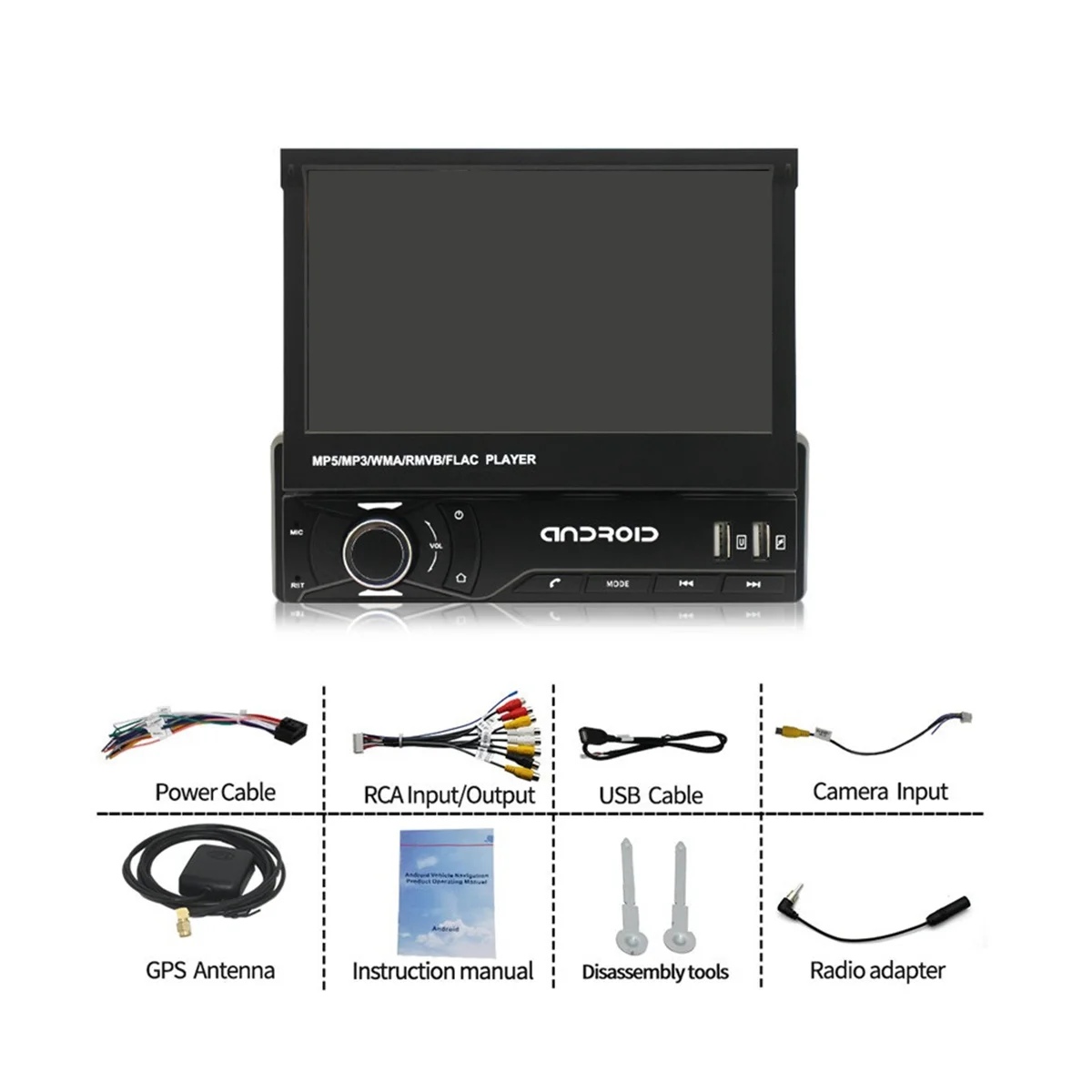 

Автомобильная стереосистема с сенсорным экраном 1 Din, с Carplay, 7-дюймовый моторизованный Выкидной Головной блок, зеркальный аудиоприемник, FM/AM USB