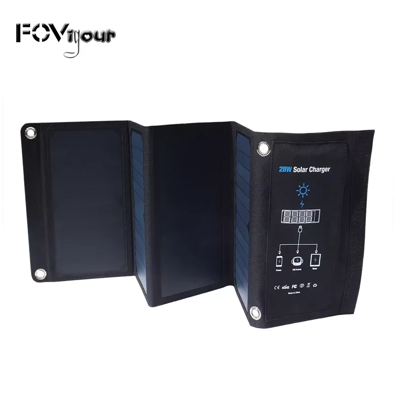 

NEW Fovigour 28W Folding Solar Panel Charger Portable with Fast Charge 3 USB Port High Efficiency Sunpower Solar Panel for Cellp
