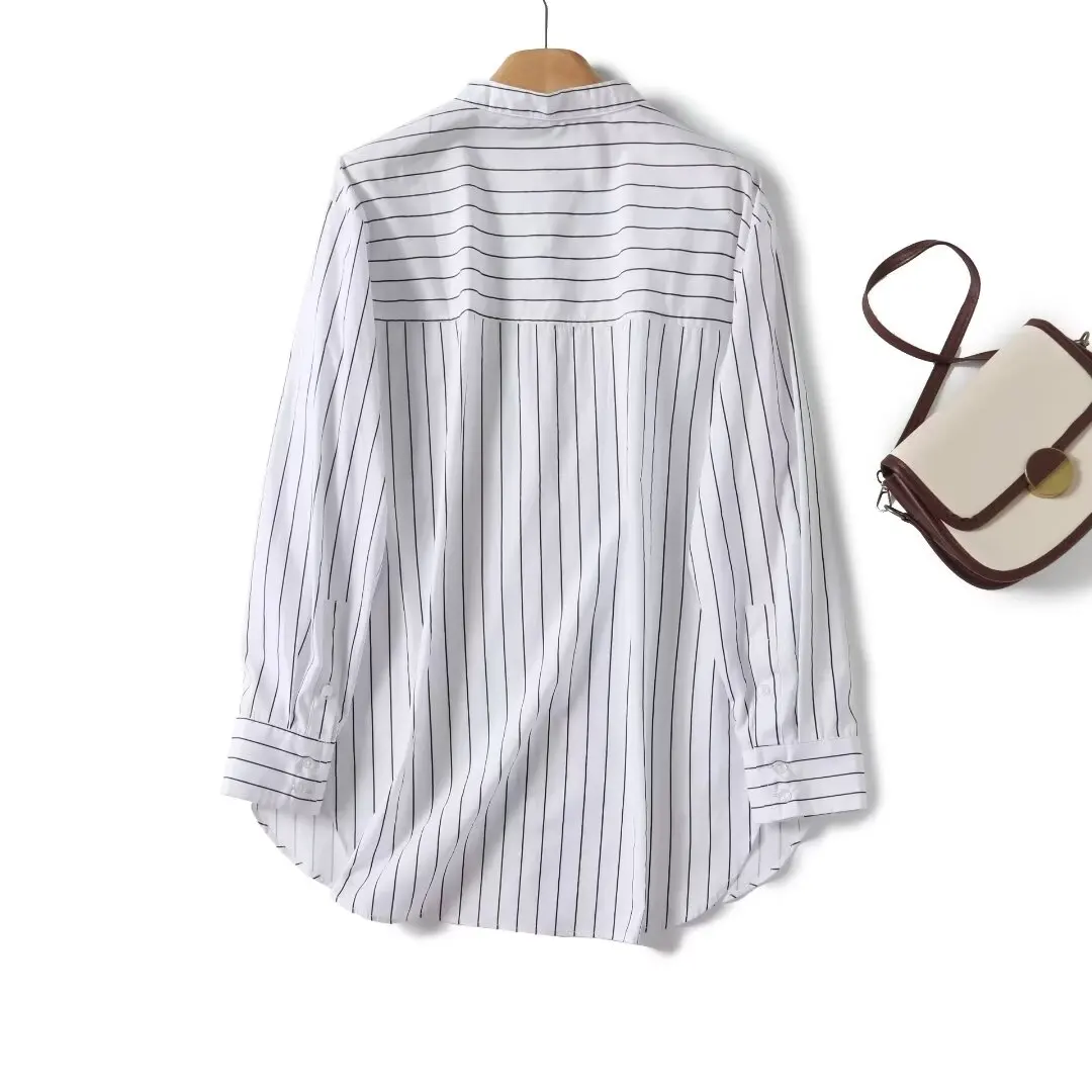 Рубашка женская хлопковая в полоску на пуговицах с длинным рукавом