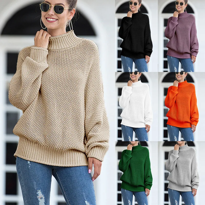 2022 Fall New Women's Pullover Sweater, Casual Top, Fashion Solid Color Warm Turtleneck