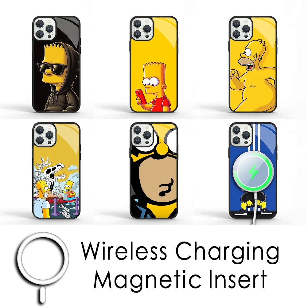 Cartoon The Simpsons Phone Case For IPhone 16 15 Pro Max 14 Plus 13 12 11 Magesafe Magnetic Wireless Charge Cover