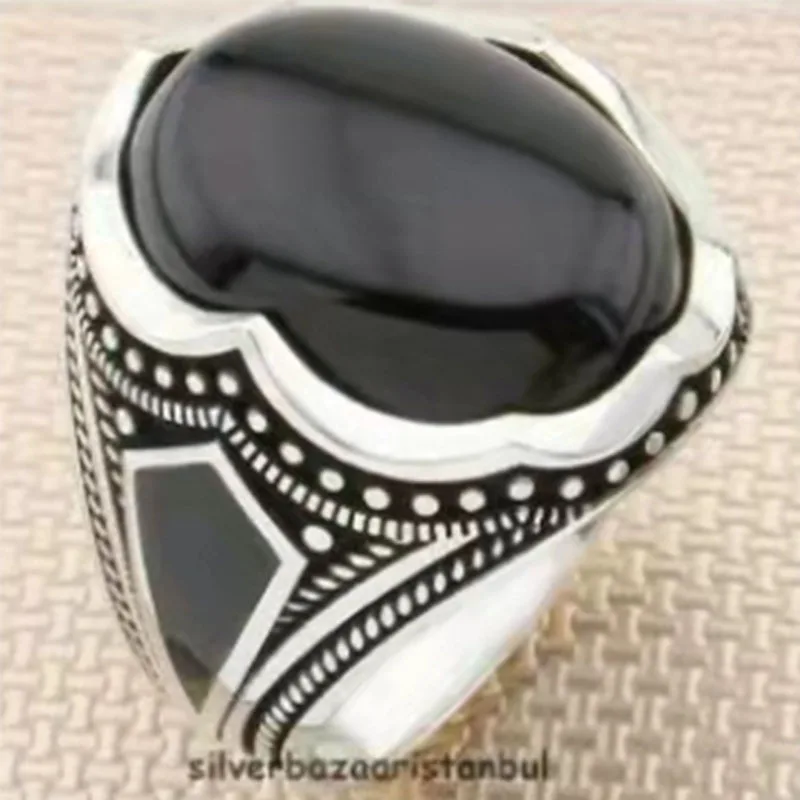 

Retro Jewelry Turquoise Ring Men's Alloy Inlaid Tricolor Turquoise Ring Men's Domineering Business Fashion Hand Jewelry