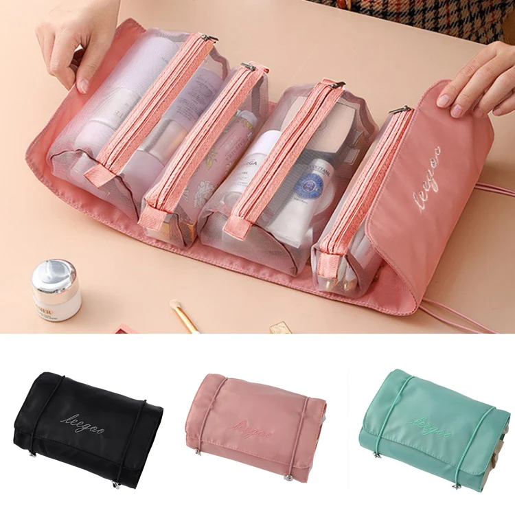 

New 4pcs In 1 Mesh Cosmetic Bag Case for Women Large Capacity Travel Makeup Organizer Separable Wash Bag Portable Toiletrie Bags