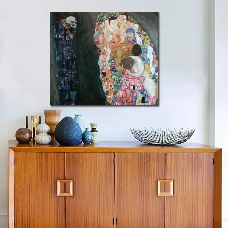Знаменитый портрет на холсте "Жизнь и смерть" Густав Климт, репродукция картины маслом, ручная роспись, декор для дома, высокое качество.