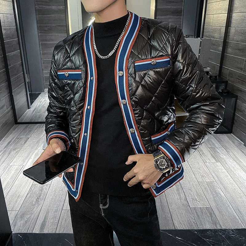 Контрастная элегантная цветная полосатая стеганая куртка для мужчин модная