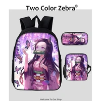 anime students backpack demon slayer kamado nezuko school bag backpack satchel messenger bag pen bag three pieces set gift