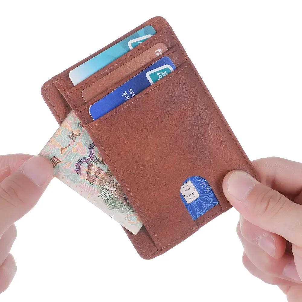 RFID Blocking Leather Wallet Credit ID Card Holder Purse Money Case for Men Women 2019 Fashion Bag 11.5x8x0.5cm