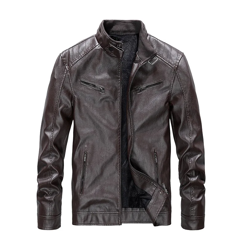 Men Leather Jackets Winter Casual Plus Velvet Thick Coat