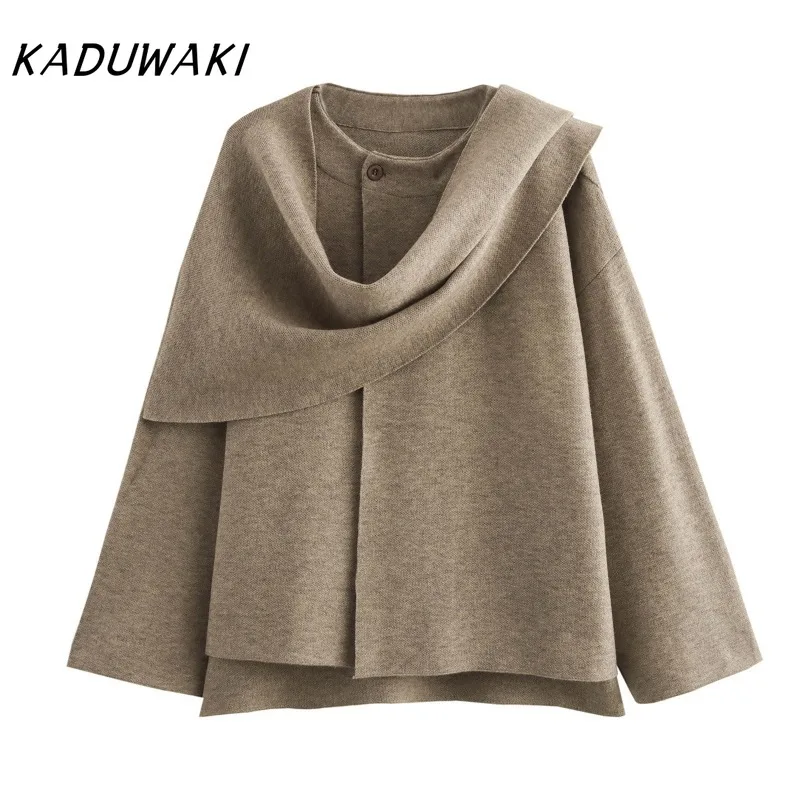 KADUWAKI Ретро однотонные пальто с круглым вырезом и длинными рукавами модные