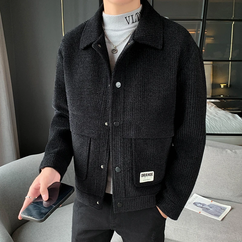 2022 Autumn Wool Men's Jacket Fashion Slim Youth Casual Jackets Big Pocket Lapel Coat Business Social Windbreaker Men Clothing