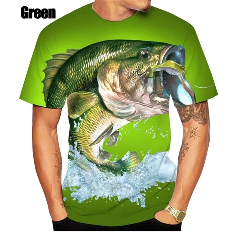 

3D Fishing Printed Men's T-shirt Summer Outdoor Short Sleeve Shirt Oversized Casual Pullover Male Fashion Streetwear Tops Tees