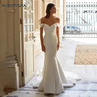 simple soft satin off shoulder elegant mermaid wedding dress for bride sexy backless court train bridal gown lace up customized