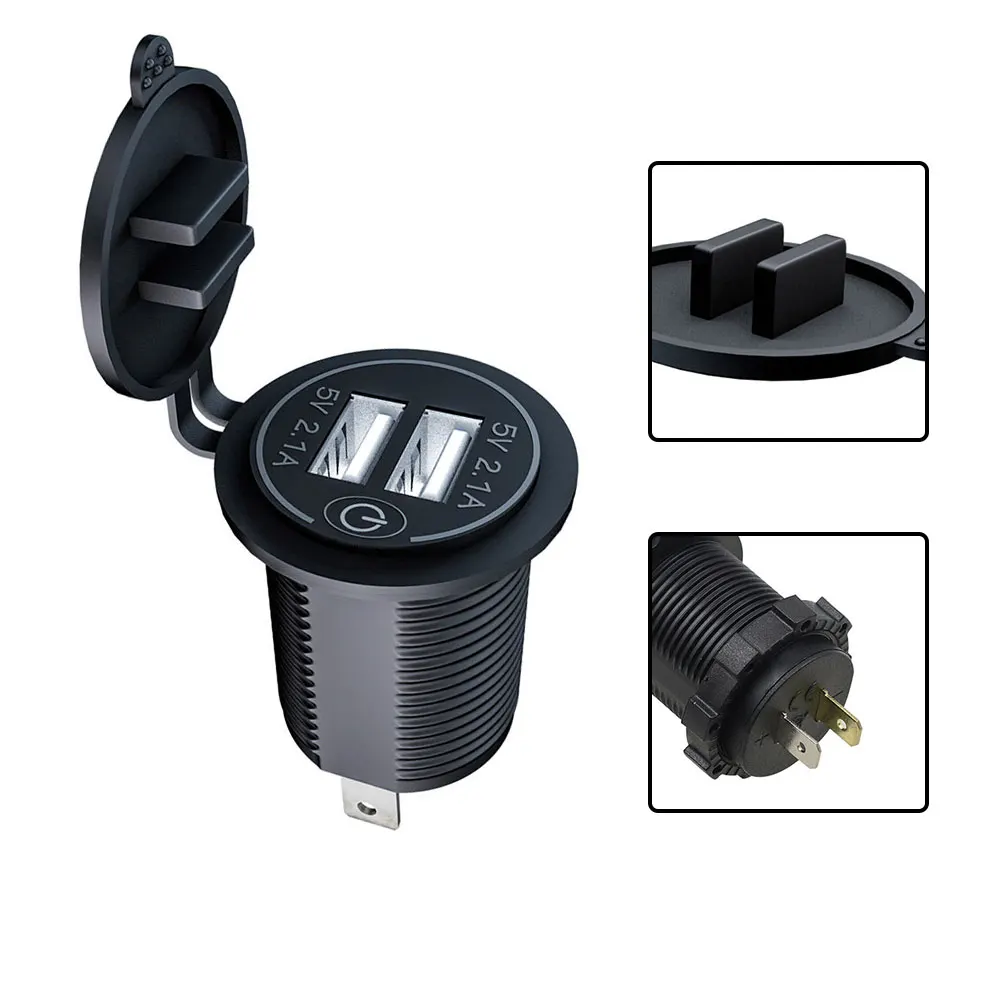 

Car Accessories USB Fast Charger Fast Charger With Wire Harness 12V-24V 1pcs Black Dual USB Ports Fast Charger