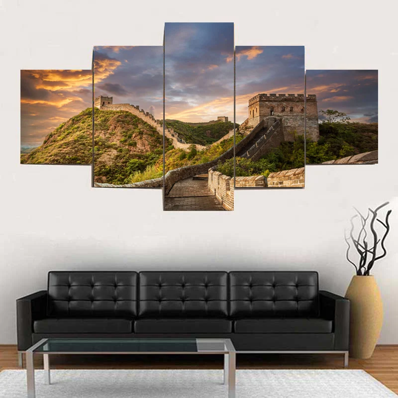 

5 панелей, китайская Великая стена, пейзаж, Современная Картина на холсте, постеры, зал и принты, настенные картины, домашний декор, без рамки