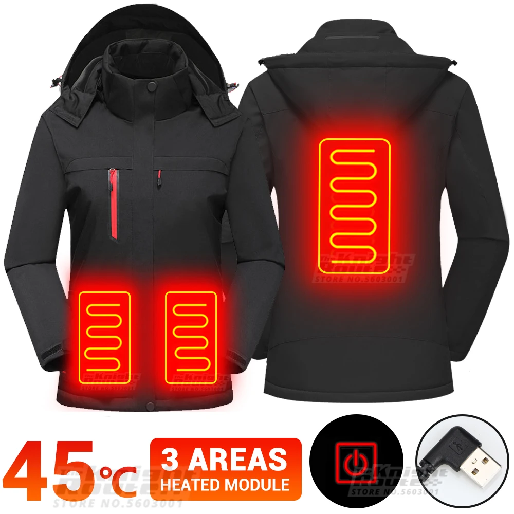 

Winter Electric Heated Jacket Motorcycle Jacket USB Thermal Warm Heated Vest Outdoor Jacket Motorbike Thermal Coat Women Black
