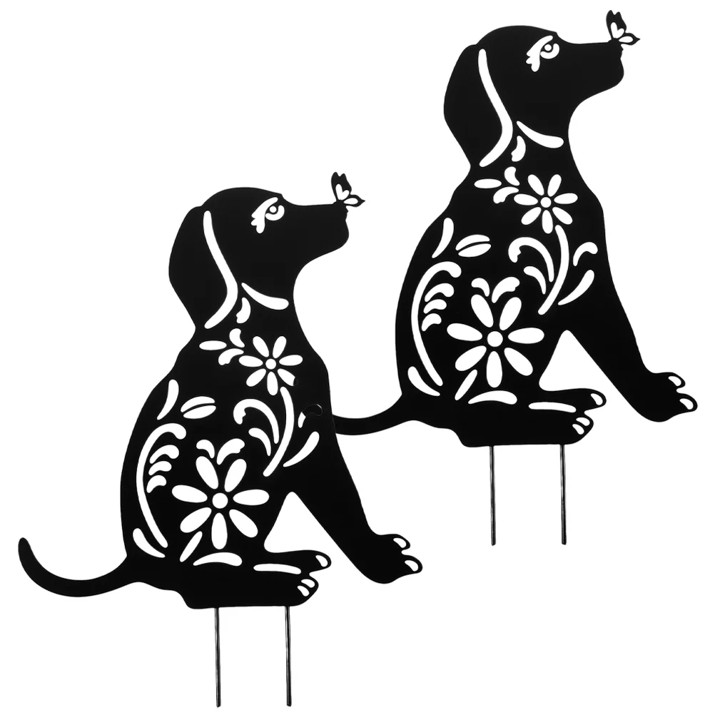 

2 шт. Декор газон украшение садовые стойки открытый двор щенок знак железная декоративная собака