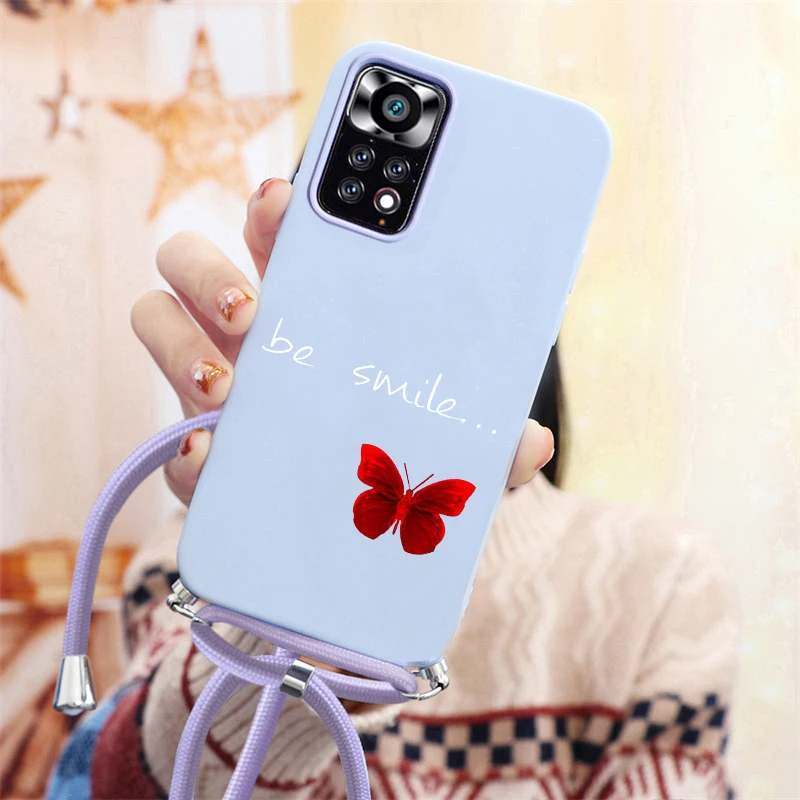 z silikonową smyczą do Xiaomi Redmi Note 11 Globalny pasek na szyję Pokrowiec sznurek Pro 5G 11S