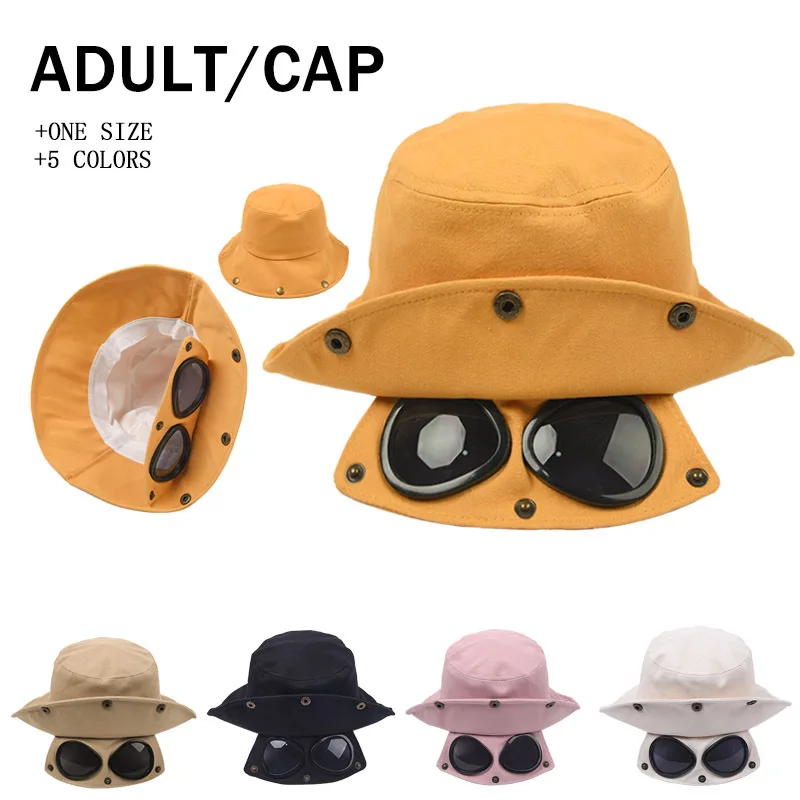 

Aviator Glasses Fisherman Caps Bucket Hats Spring and Autumn Bucket Hat with Sunglasses Hip-hop Goggles Men and Women New Gorras