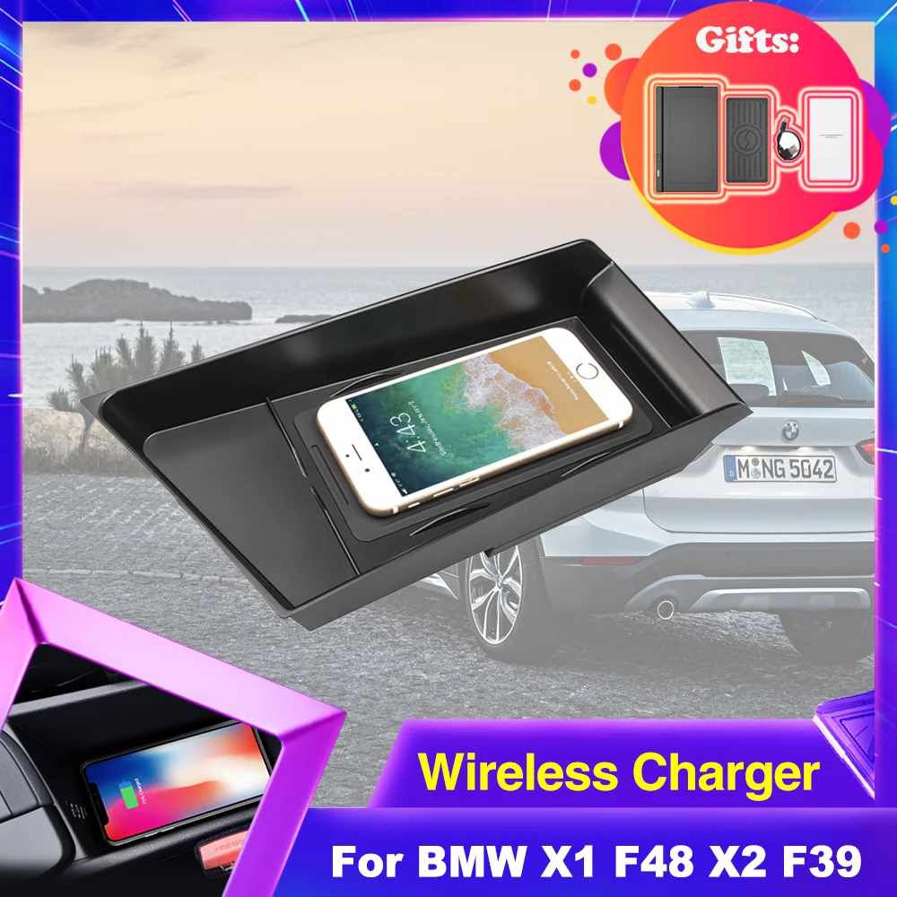 15W Car Wireles Charging For BMW X1 F48 X2 F39 2016~2022 2017 Armrest Storage Box Phone Fast Charger Plate Panel Accessories