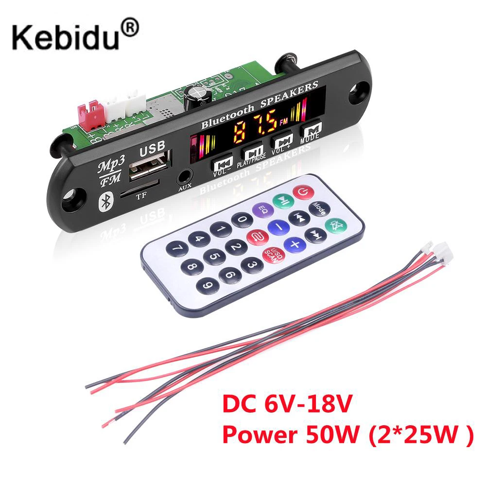 

2*25W 50W Amplifier MP3 Player Decoder Board 12V Car Bluetooth 5.0 Recording Module TF FM AUX Radio For Speaker Handsfree Kit