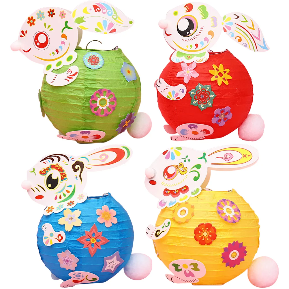

4 Pcs Kids Decor Paper Lantern Material DIY Bunny New Year Decorative Chinese Kit Child Handheld Mid autumn for