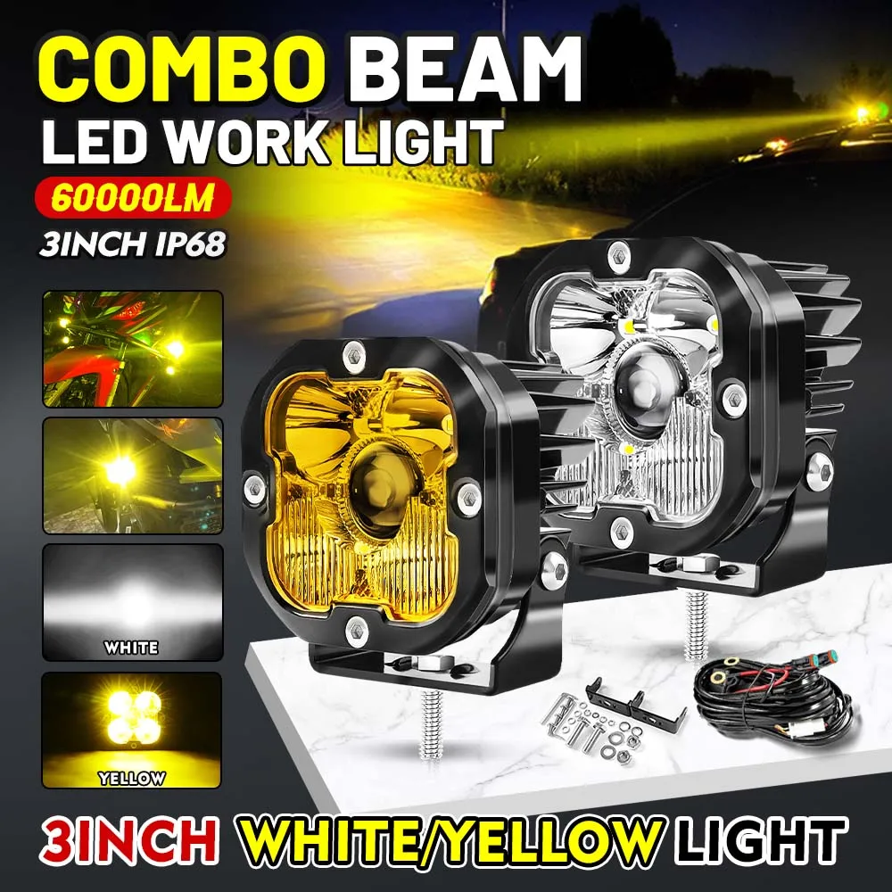 3-дюймовый мини-светильник для вождения белый и желтый Универсальный