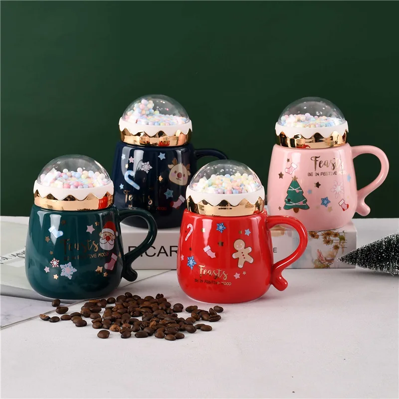 

1Pcs Creative Christmas gifts mug coffee cup with lid large capacity water cup lovely ceramic Christmas cup