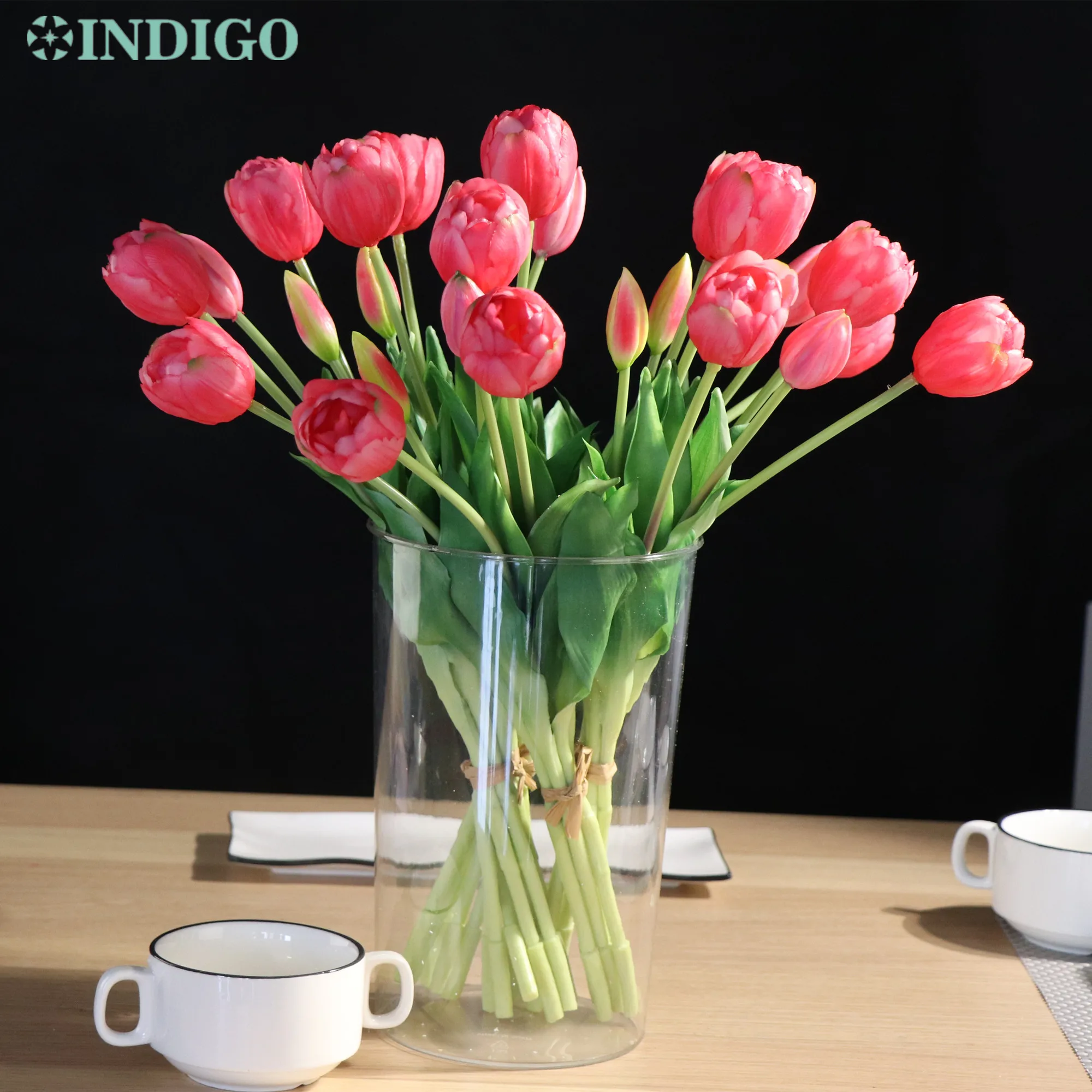 

Miranda Tulip Double Petals Real Touch Silicone High Quality Table Decoration Pink Artificial Flower House Warming Gift - INDIGO