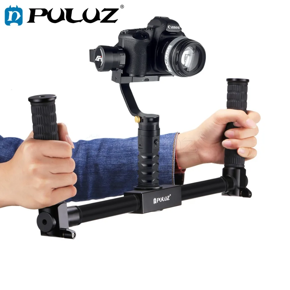 

PULUZ Dual Handheld Grip Gimbal Extended Bracket Aluminum Tube Stabilizer 3-Axis Steadicam for 1.3 inch/3.3cm Camera Gimbal