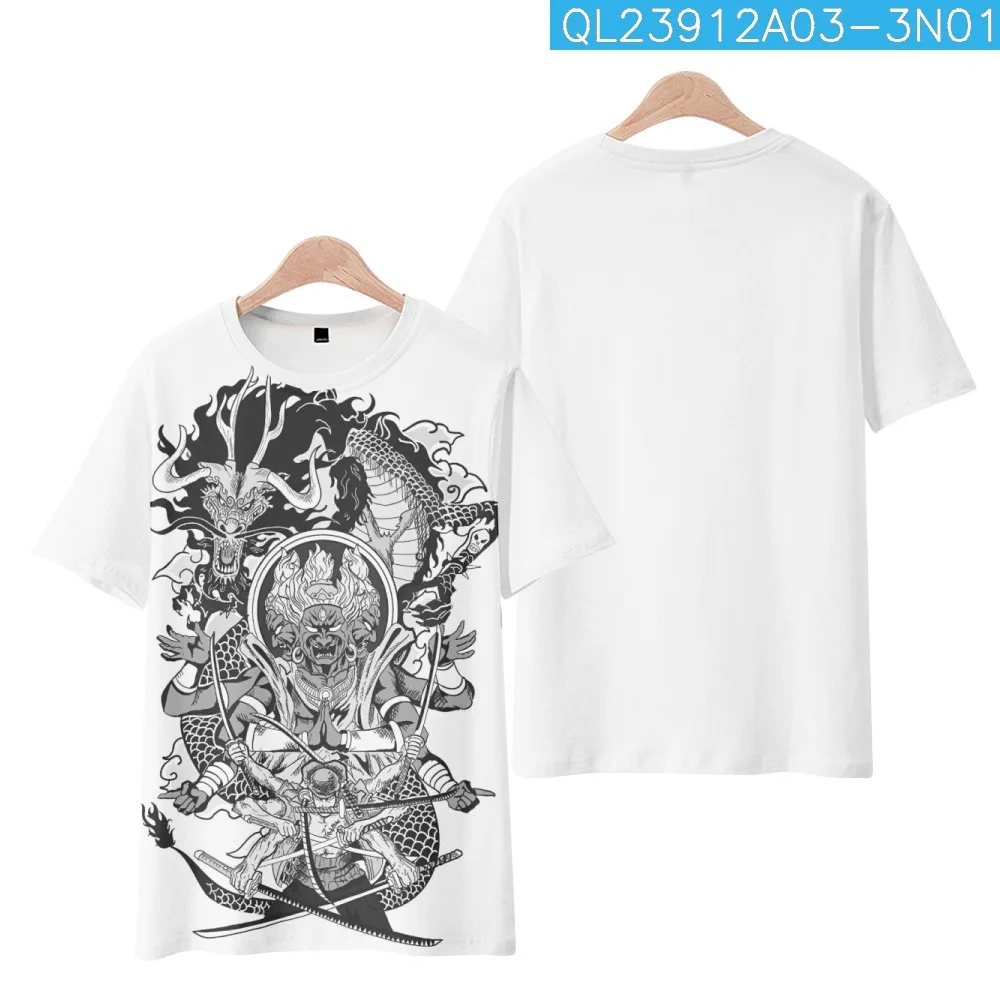 

Casual Dragon Warrior Printed White Short Sleeve T-Shirt Men Women Round Neck Fashion Streetwear Versatile Hip Hop Top Tees