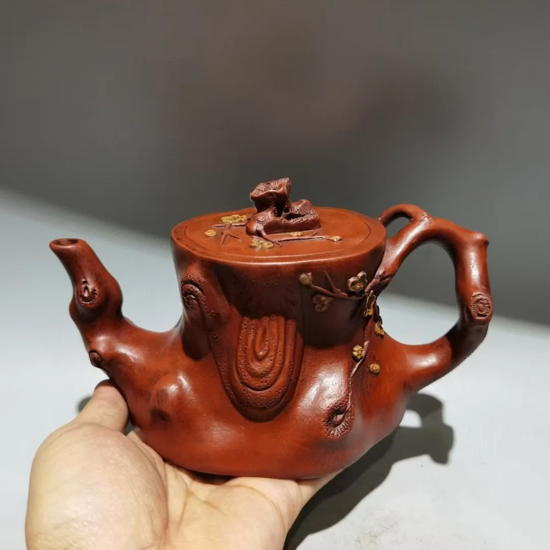Старый китайский ремесленный эмалированный чайник YiXing Zisha (красная керамическая