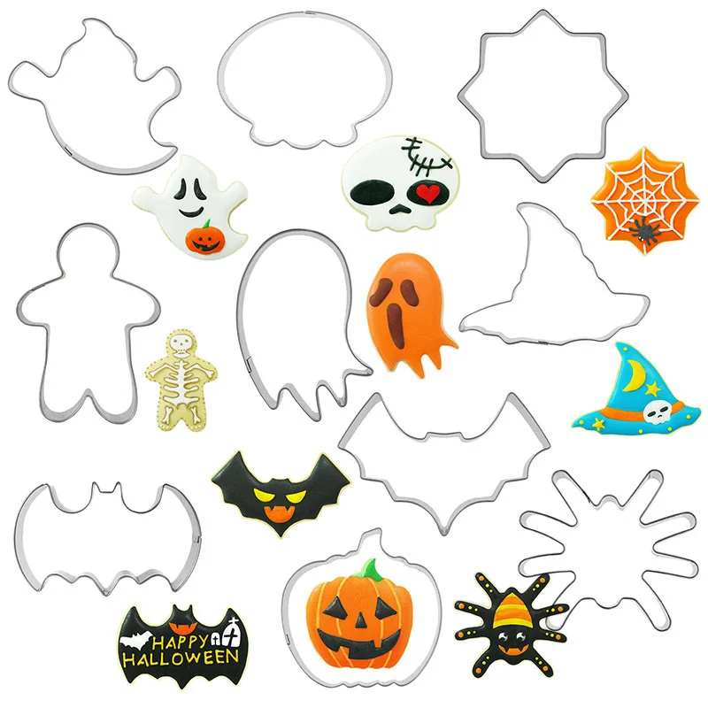 

3D DIY Halloween Metal Cookie Cutters Stainless Steel Fondant Biscuit Moulds Pumpkin Ghost Spider Shape Cake Mold Kitchen Tools