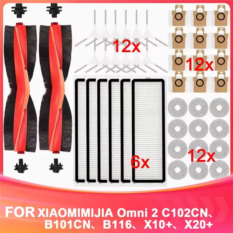 Фото Запасные части A24F для Mijia Omni 2 C102CN, B101CN, B116, X10+, X20+: основная и боковые щетки, фильтры, насадки для влажной уборки, мешки для сбора пыли. №1