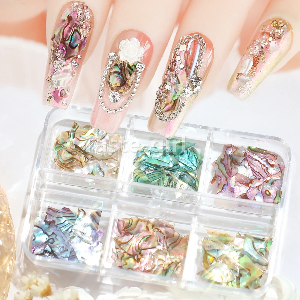 

1 Box Nails Abalone Shell Fragments Flakes Glitter Texture Natural Sea Shell 3D Charm Nail Art Decoration Slice Manicure Sequins