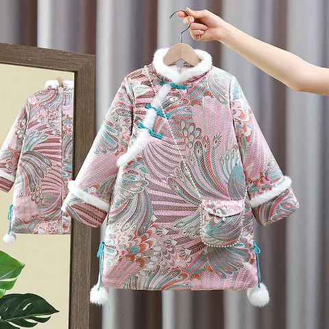 Детское платье Чонсам Тан для девочек Новинка 2023 одежда для малышей Qipao с вышивкой на хлопковом подкладе Детская Новогодняя одежда платья