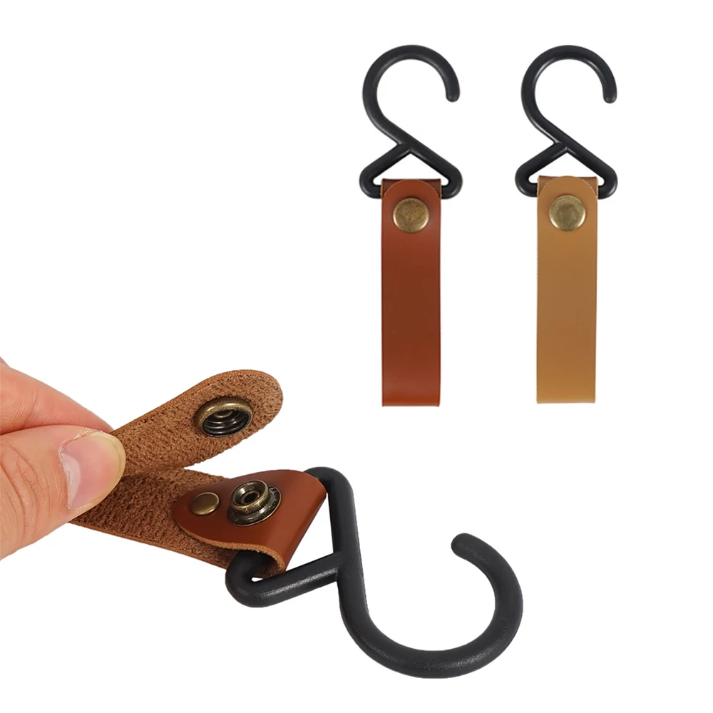 

PU Leather Hanging Hook Type S Portable Triangle Shelf Hook Storage Keychain Outdoor Multi-Tool Camping Hiking Hanger