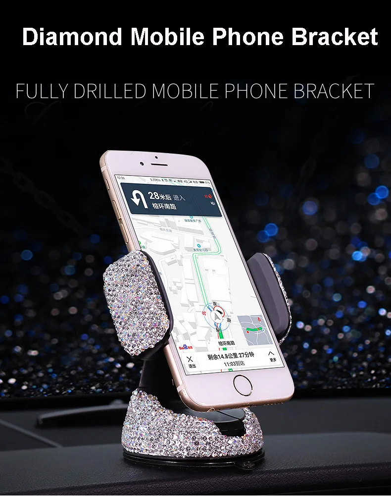 

Crystal Rhinestones 360 Degree Bracket for Car Dashboard Auto Windows and Air Vent Universal Mobile Phone
