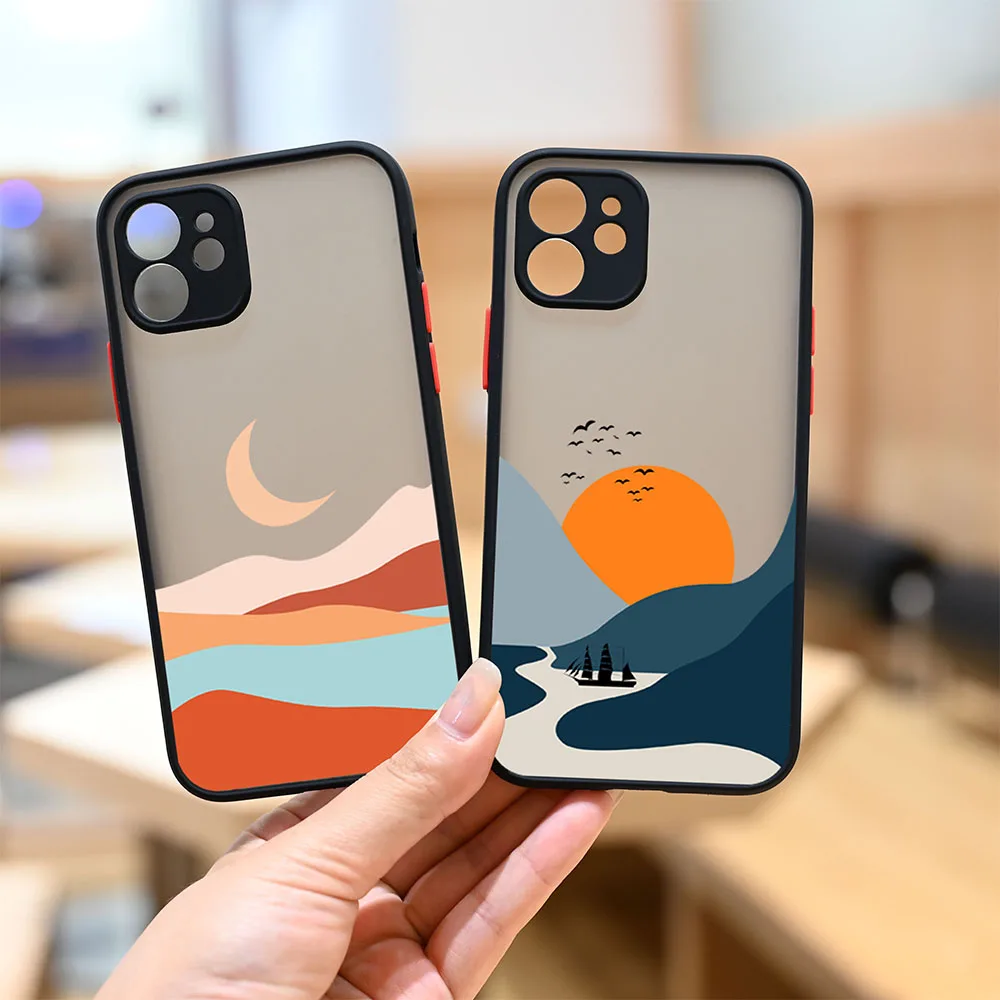 

Hand Painted Phone Case For iPhone 13 12 11 Pro Max Mini Landscape Scenery Hard Cover for iPhone X XS MAX XR SE20 6S 7 8 Plus