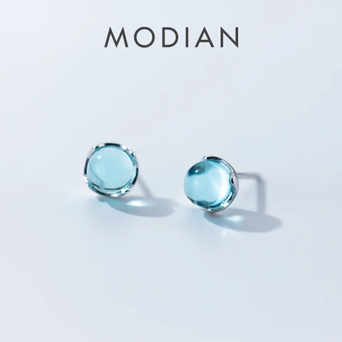 Серьги-гвоздики Modian голубые из серебра 925