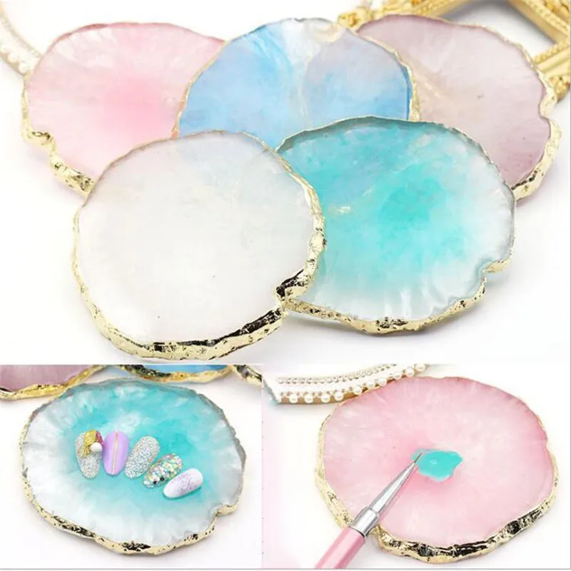

Colors Resin Nail Art Painting Gel Palette Golden Edge Polish Agate Mix Stir Crystal Gem Plate Manicure Accessory New DIY Tool