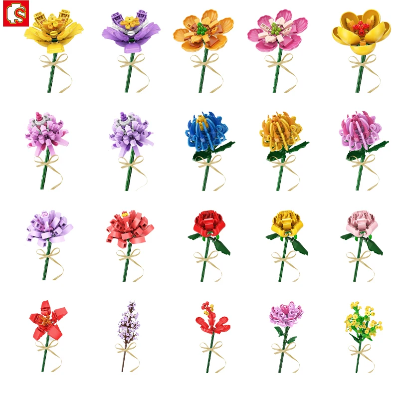 

Mini Building Blocks Flower Bouquets Plants Sunflower Rose Daffodil Tulip Lilac Daisy Lotus Carnation Assembly Brick Girl Toys