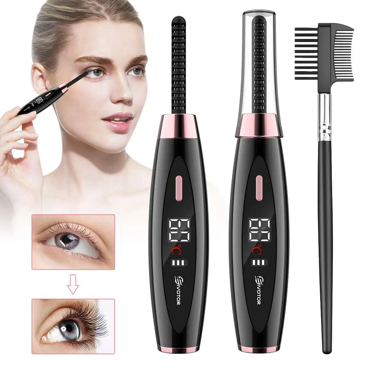 

Eivotor Eyelash Curler Natural Curled No Burning Fast Heating Lasting Mini Electric Eyelash Curler LED Display Makeup Helper