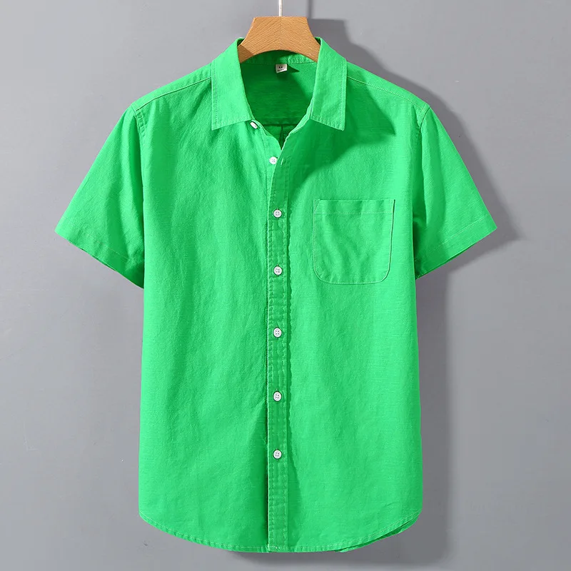 

2023 Men's Linen Shirt Short Sleeve Cotton Linen Casual Thin Shirt