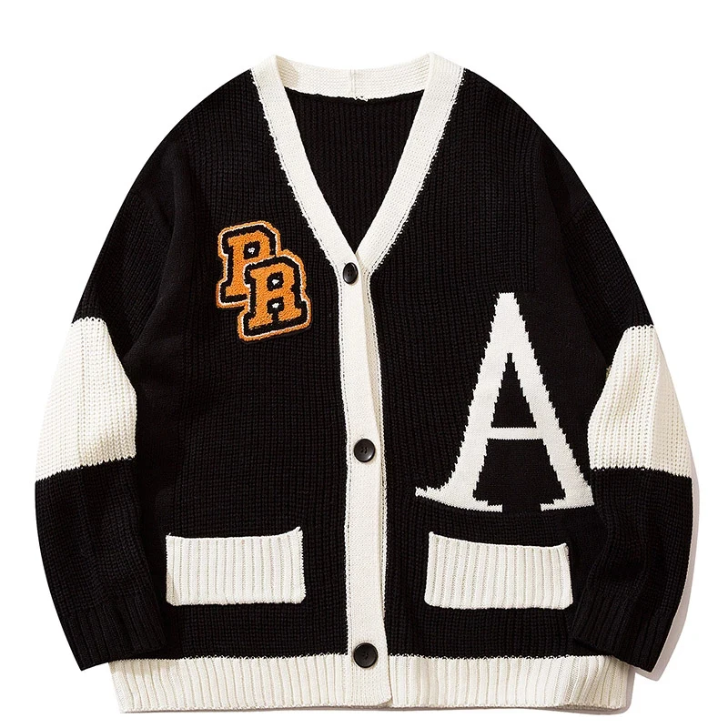 

Вязаный кардиган в стиле Харадзюку для мужчин и женщин, винтажные Повседневные свитера оверсайз с вышивкой и надписью, джемпер