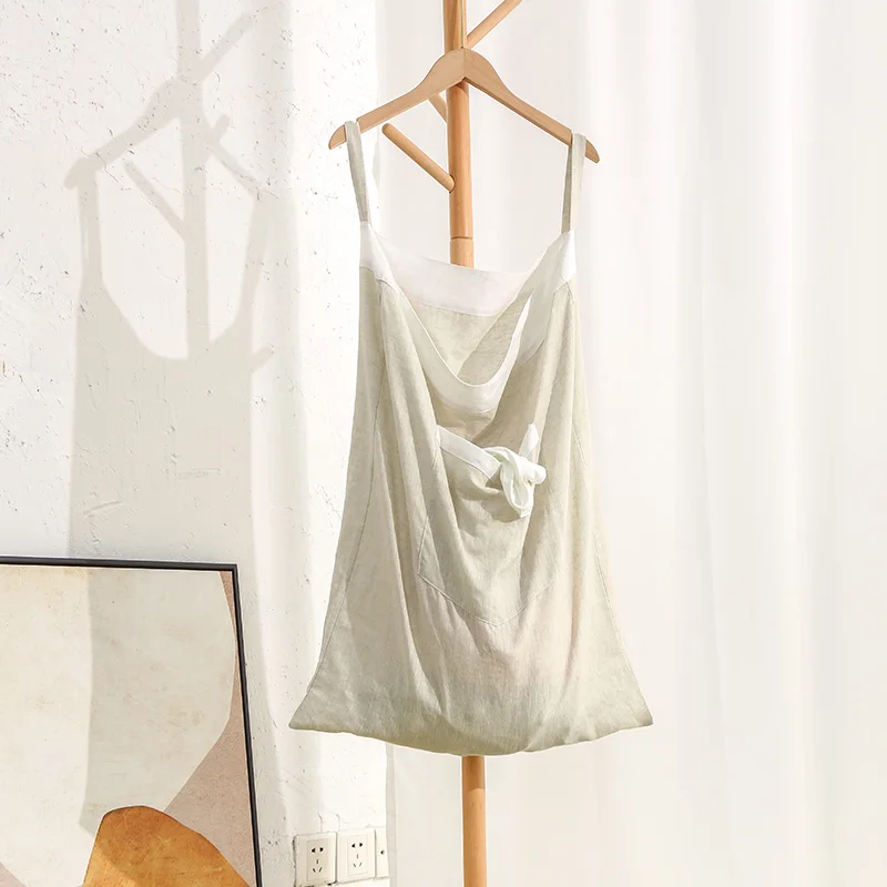 Over The Door Hanging Laundry Hamper Bag Linen Drawstring Closure with Carry Strap Hooks NOT Included TJ7320