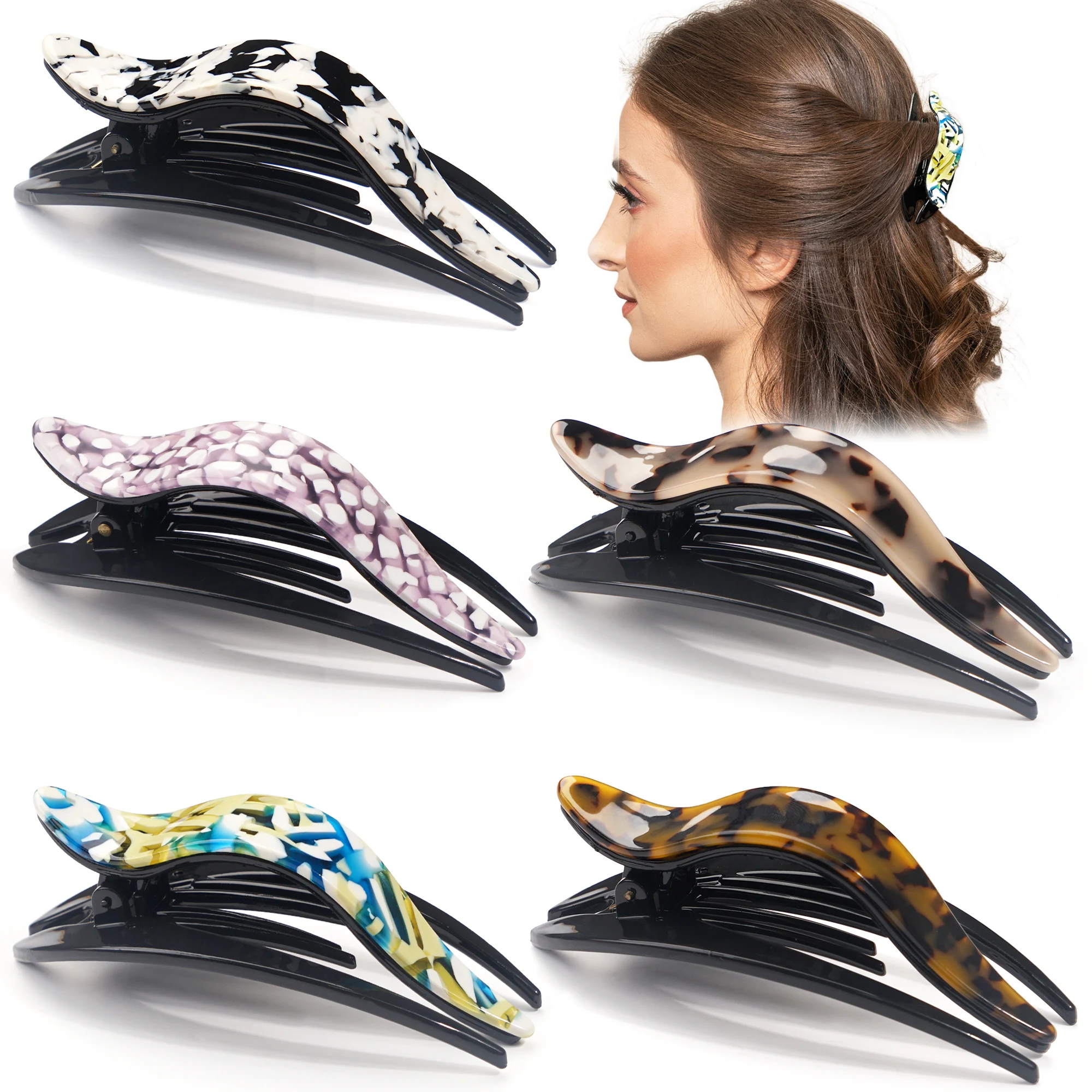 

French Concord Hair Clip, 5PCS Flat Claw Clips for Thin Hair Tortoise Hair Clip Styling Hair Accessories for Women Girl