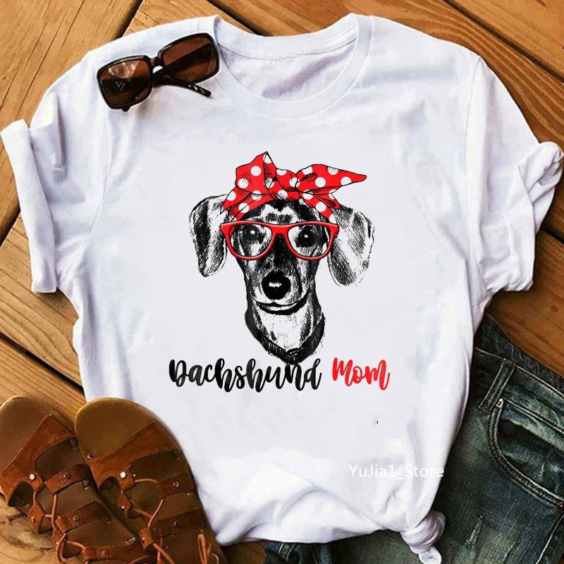 

Women Tshirt 2022 Vintage Yorkies/Dachshund Mom Print T-Shirt Women Summer White T Shirt Dog Lover Friends Gift Tops Clothes